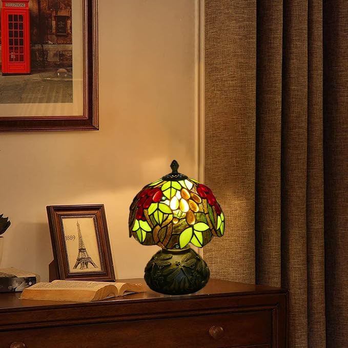 Miniatura 5 de Pequeña lámpara de mesa Tiffany con vitrales, lámparas de mesita de noche, luz de escritorio de uva morada para oficina, bar, dormitorio, sala de