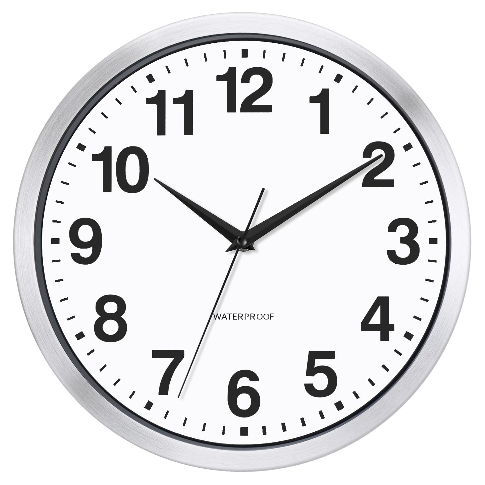 Horloge murale d'extérieur résistante aux intempéries, horloge de jardin sans tic-tac silencieuse, à quartz, fonctionne avec piles, pour jardin, salle de bain (argenté)