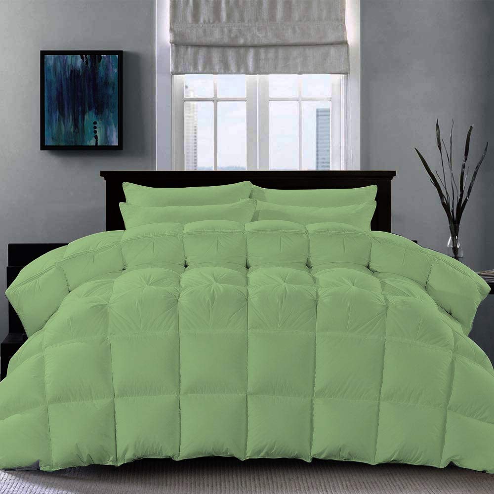 3 Piece - Half Pinch Pleated Baffle Box Comforter with 2 Pillow King/Cali-King Size - Sage 100% Pure Natural Cotton 500 GSM Ultra Soft-Fluffy,Beautiful Half Pinch Pleat Design Comforter Set