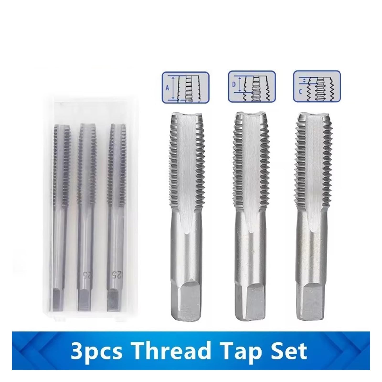 Set di maschi for filettatura a mano da 3 pezzi viti for tasselli metrici M2/M2.5/M3/M3.5/M4/M5/M6/M8/M10/M12 Strumento(3pcs M18x2.5)