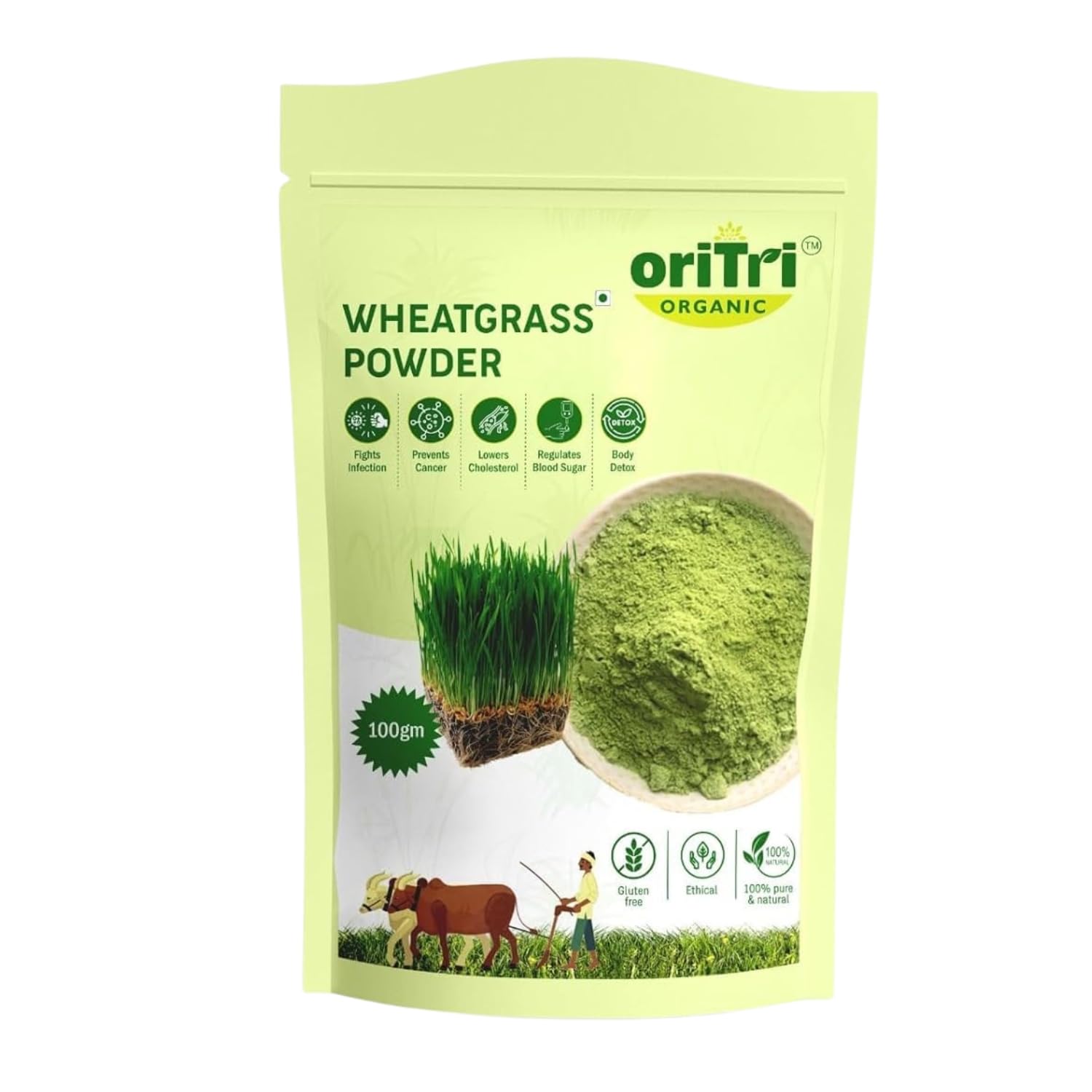 Oritri Organic Wheatgrass Powder 100g | Boosts Stamina, Energy, Detox & Immunity | Supports Skin Health, Antioxidant Benefits | Non-GMO, Vegan Superfood | Ideal for Metabolism