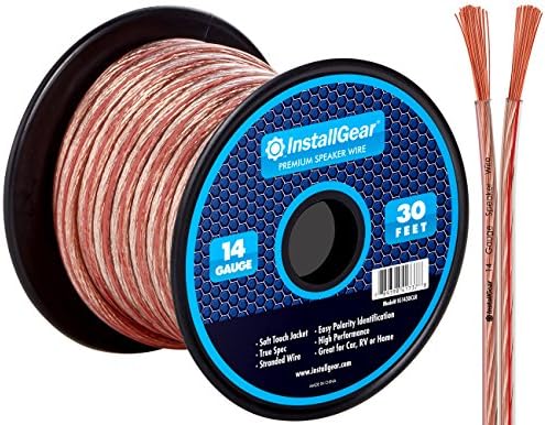 InstallGear 14 Gauge Wire AWG Speaker Wire (30ft - Clear) | Speaker Cable for Car Speakers Stereos, Home Theater Speakers, Surround Sound, Radio, Automotive Wire, Outdoor | Speaker Wire 14 Gauge