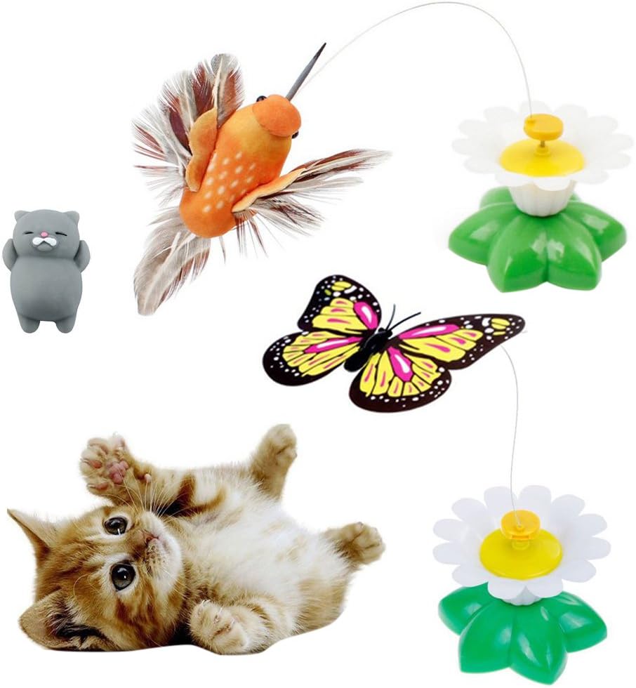 Qiekenao Butterfly, Bird Toy for Cats, Pet Cats Funny Rotating Electric Flying Butterfly and Bird Interactive Cat Toy for Kitten and Puppy, Set of 2