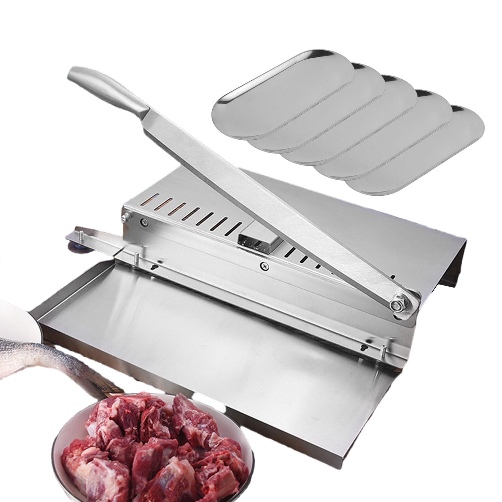 Affettatrice Multifunzione per Carne con 5 Piccoli vassoi, tritacarne Manuale per Costine con Impugnatura ergonomica in Acciaio Inossidabile e Grande banco da Lavoro per Carne secca, p,