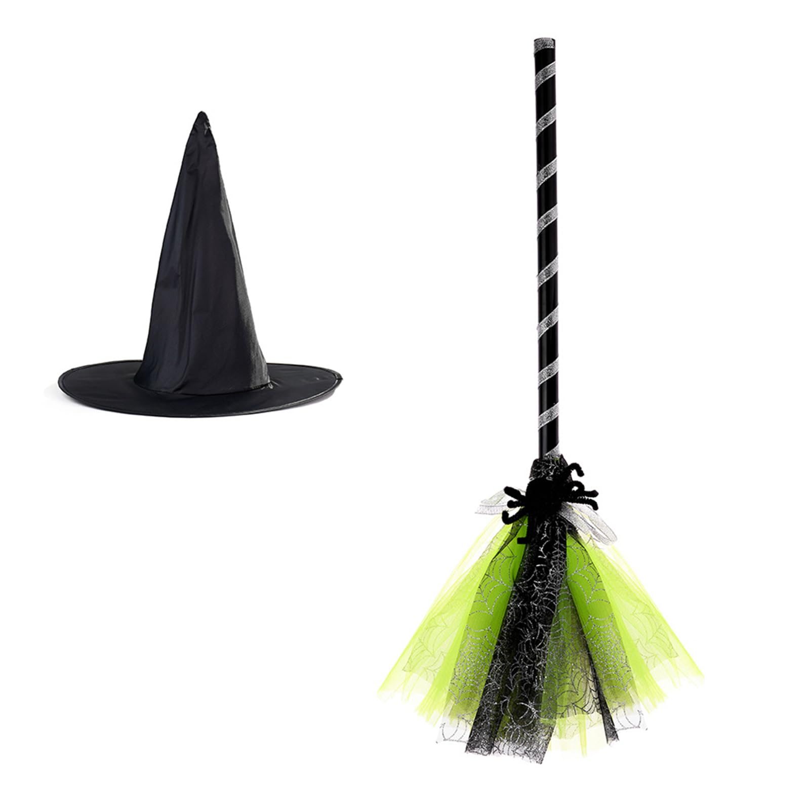 Tsophreniq Halloween Witch Hat with Broom Set Decorative Ornament Decorative Supplies for Festival Holiday Costume Cosplay Decorations