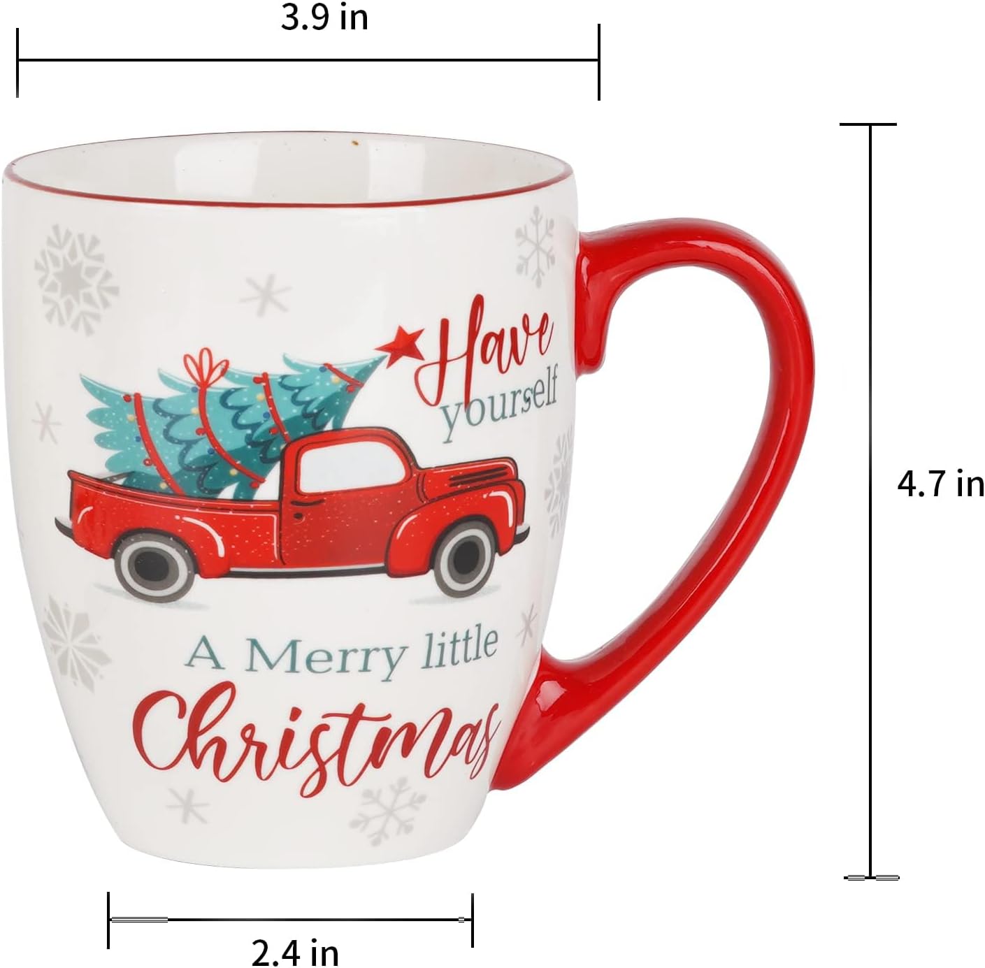 DUSVALLY Christmas Ceramic Coffee Mug, Porcelain Tea Cups Ideal Holiday Gifts for Friends and Family, Festival Unique Gifts for Home and Office, 18 Oz, Set of 4