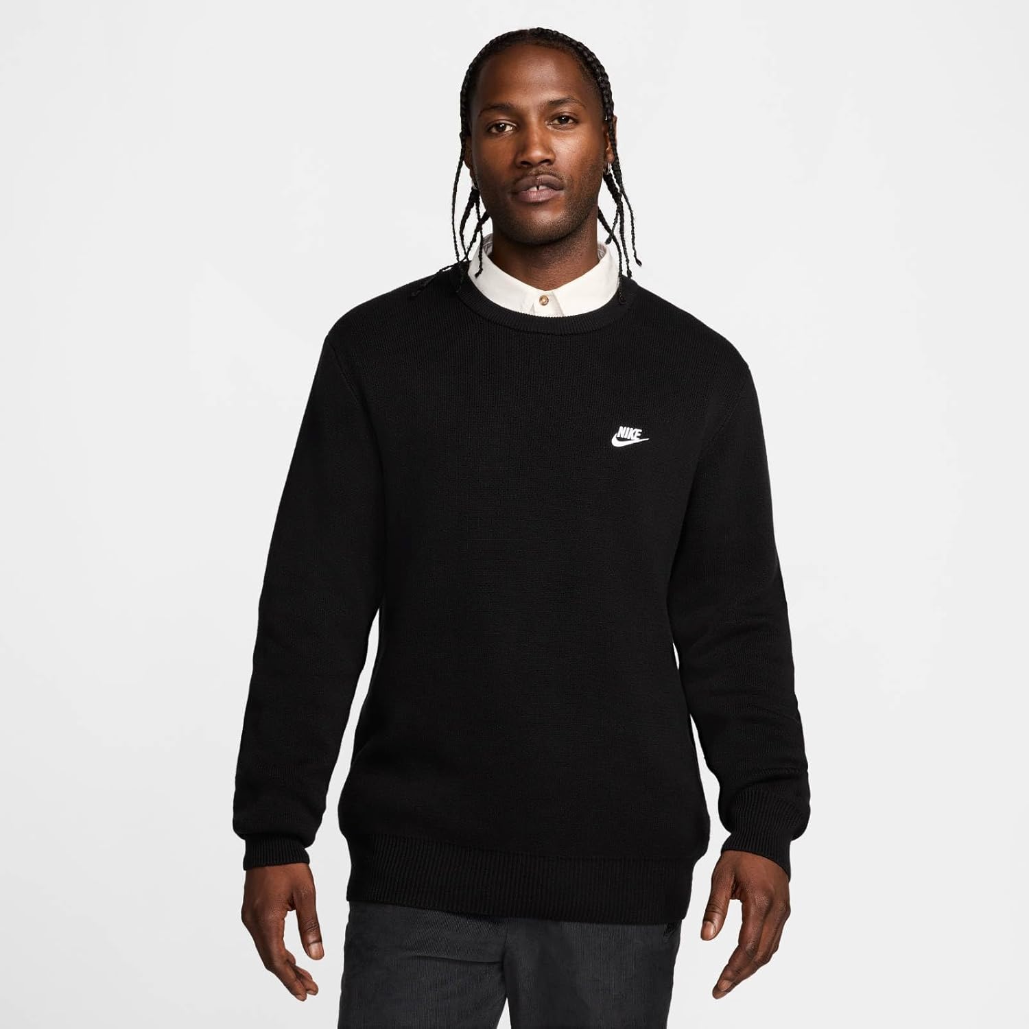 Nike Club Men's Crew-Neck Sweater (Black/White, FQ2912-010) Size Medium - Image 2