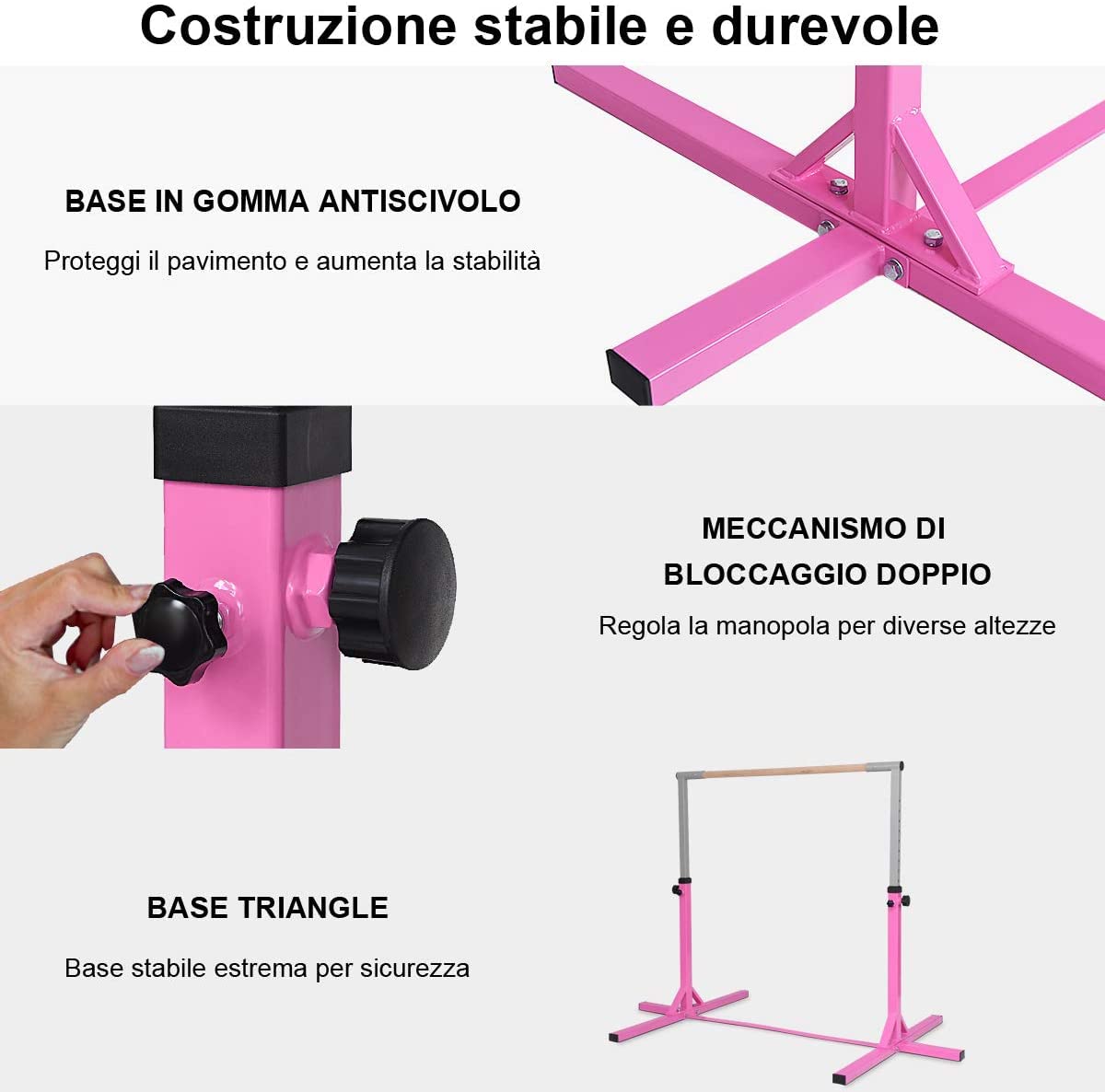 GYMAX Sbarra da Ginnastica Artistica in Legno Massello e Acciaio, Sbarra da Danza Classica per Casa Regolabile in Altezza tra 91 e 150 cm, con Portata di 100 kg, 200 x 121 x 91/150 cm