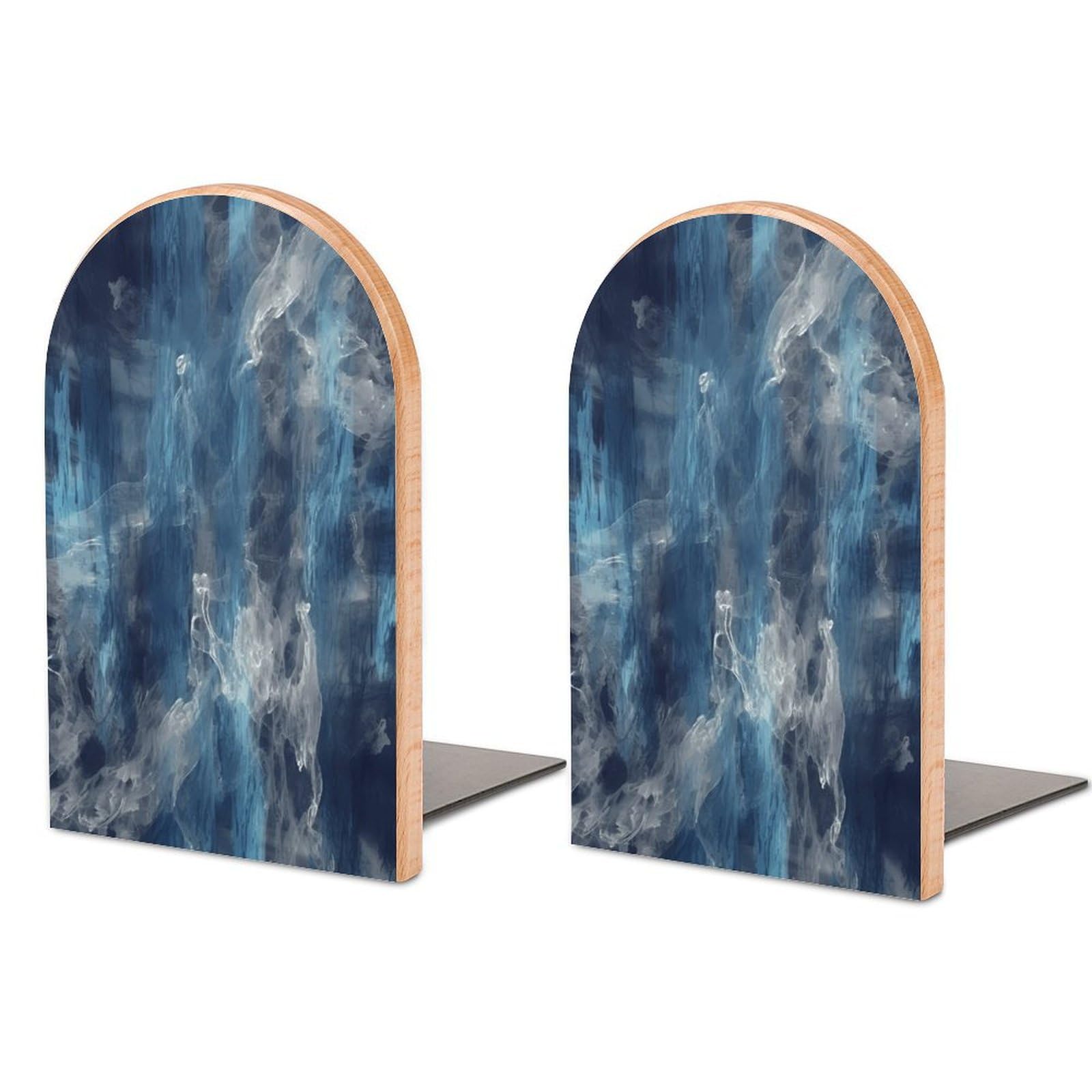Serre-livres en bois de hêtre et fer bleu abstrait de haute qualité
