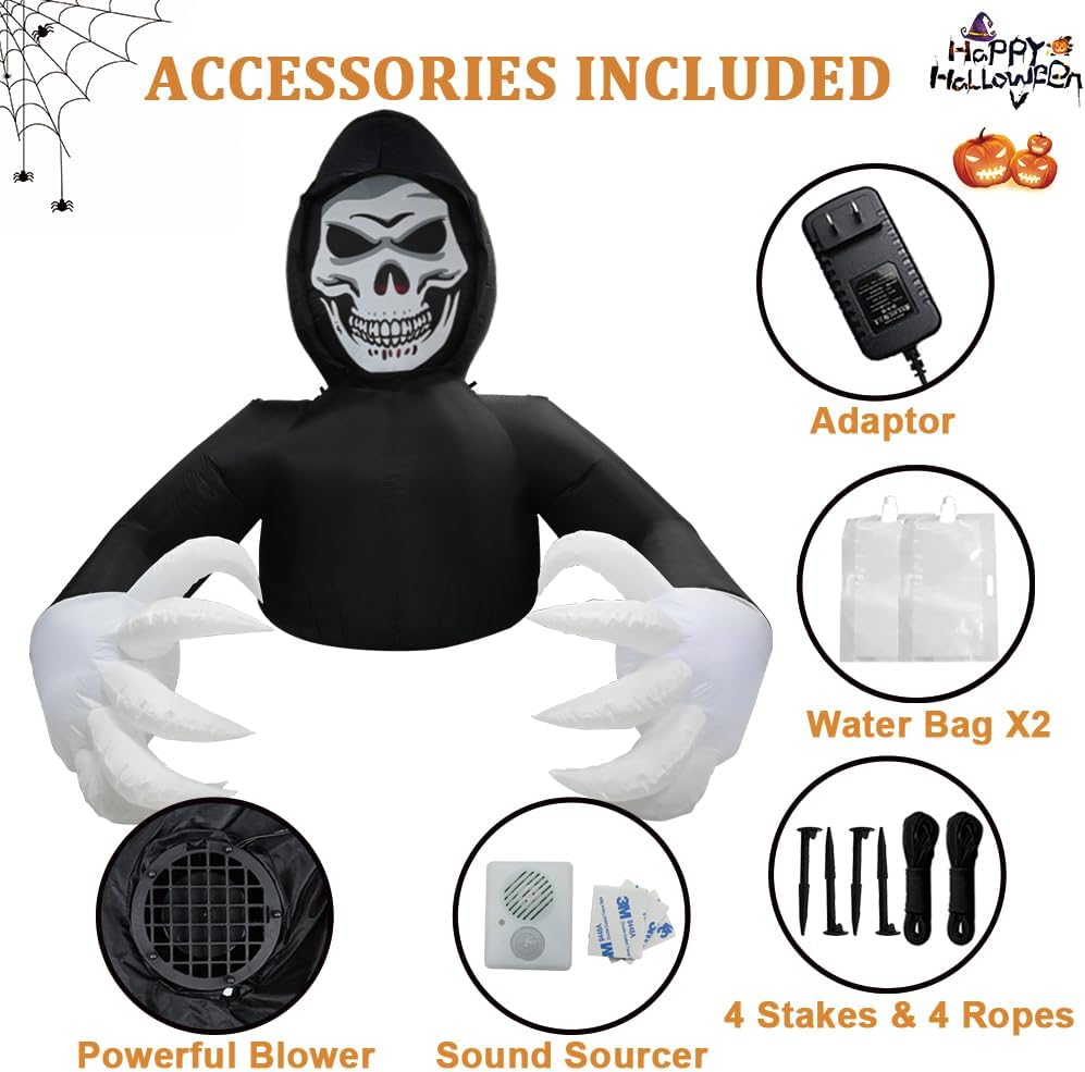 7.7FT Inflatables Grim Reaper, Halloween Giant Scary Blow Up Decoration with Sound Source LED Lights Stakes for Outdoor Yard Lawn Garden Party