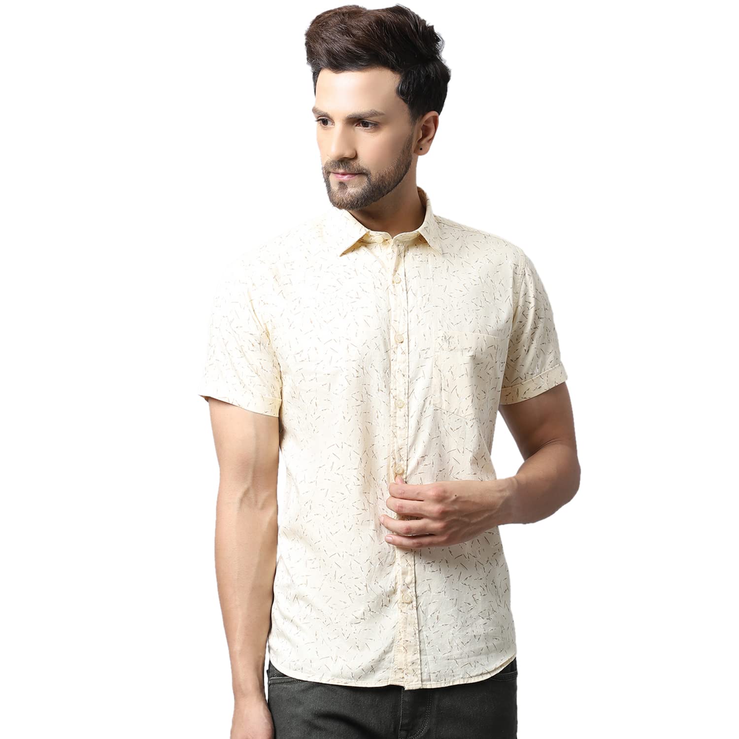 cantabil Men Cotton Printed Yellow Half Sleeve Casual Shirt (P_MSHC00599_Yellow)-picture-40