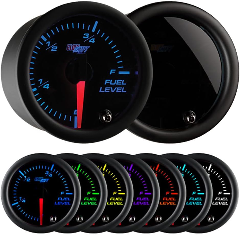 GlowShift 52mm Black 7 Color LED Adjustable Fuel Level Gauge - Foto 12