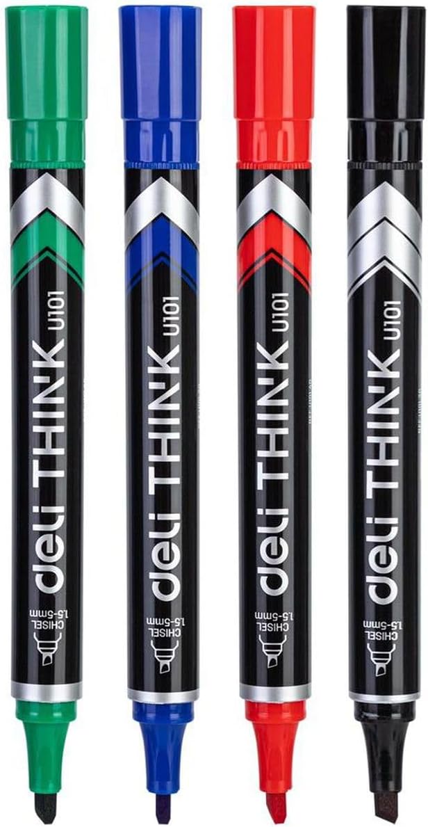 1.5-5 Mm Think Chisel Tip Permanent Marker Set 4-Pieces, Black/Blue/Red/Green, Multicolor