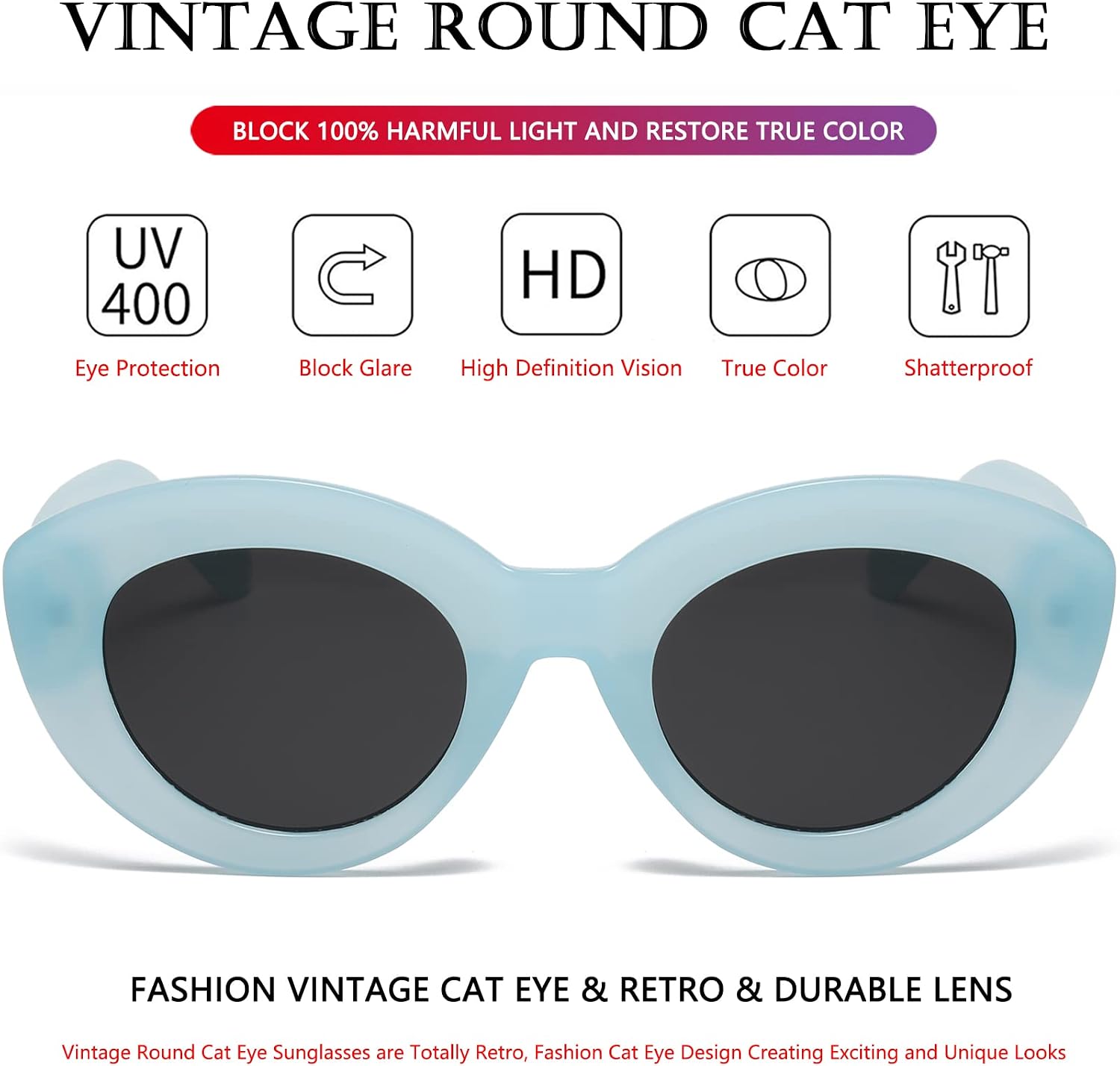 AIEYEZO Oversized Cat Eye Sunglasses for Women Cute Oval Thick Frame Cateye Sun Glasses Chic Retro Style Shades image 4