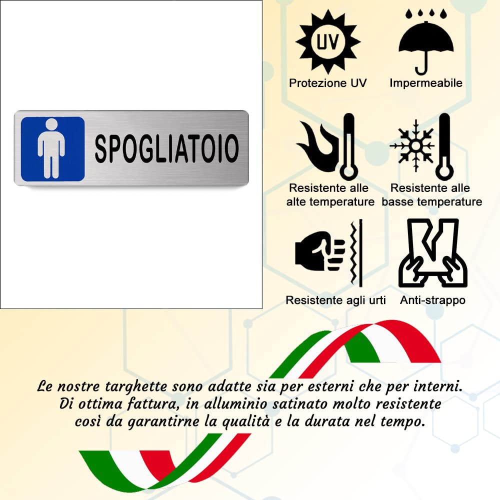Targa spogliatoio uomo in Alluminio Satinato 150mm x 50mm - Targhette Autoadesive |Stickers, Klebeetikett| Impermeabili Lavabili, Palestre, pub
