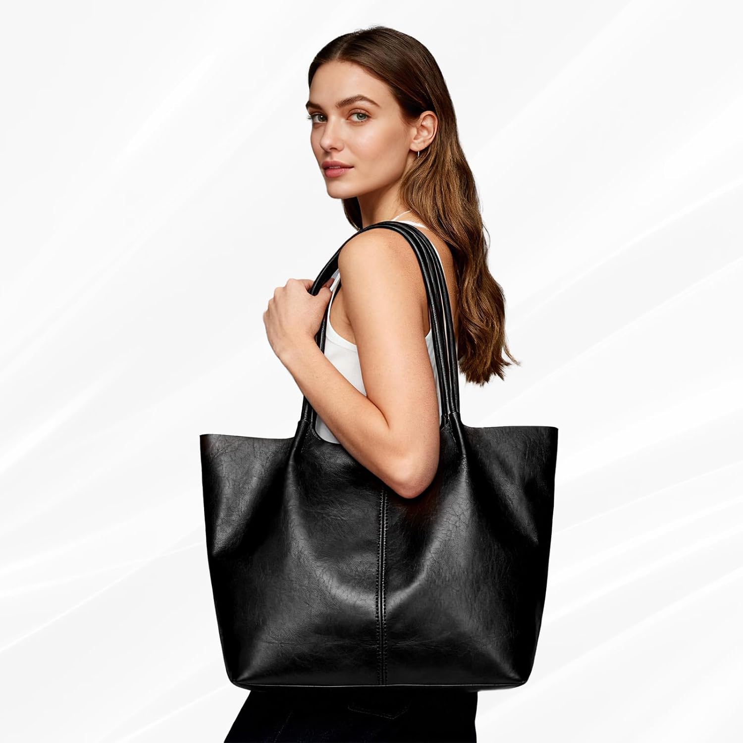 Tote Bag For Women Large Capacity Soft Leather Purse With Interior Pouch Multi-Use For Daily Commute Work Travel - Image 8