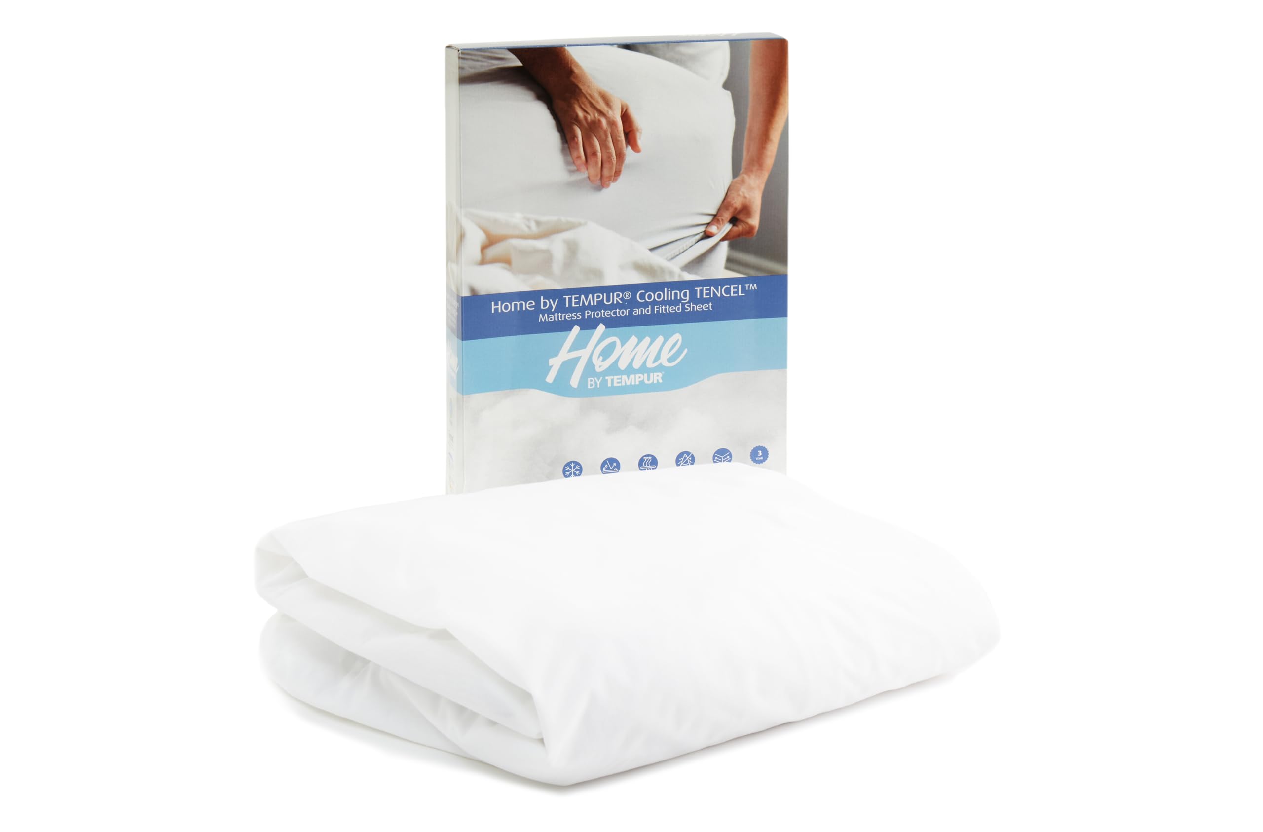 Tempur,Home BY TEMPUR® Thermoregulating Mattress Protector, Superking 180 x 200cm, 2 in 1 Mattress Protector and Fitted Sheet, Cooling Tencel, White