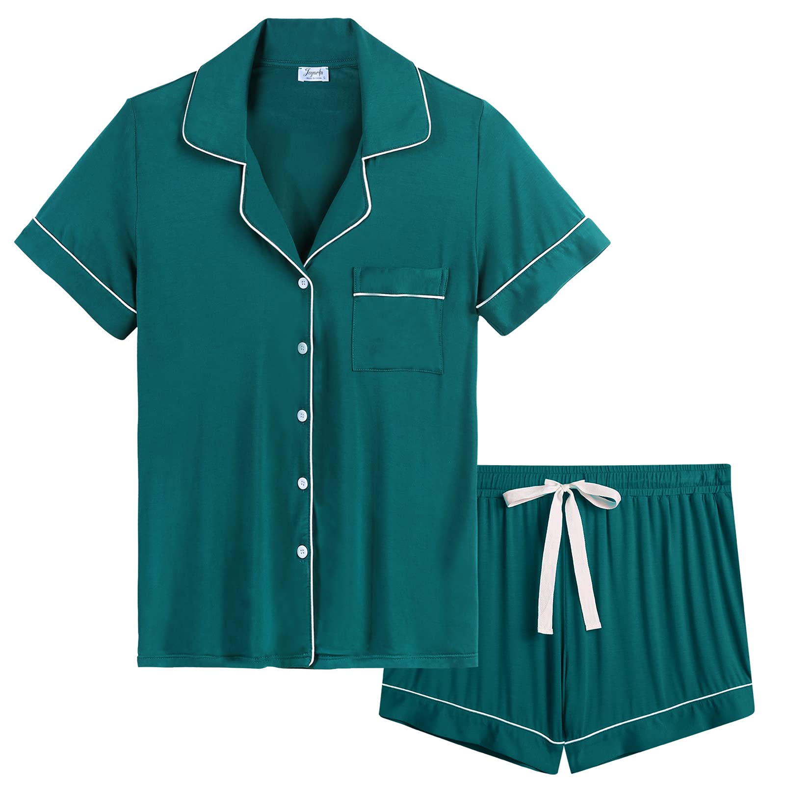 Amorbella Women's Green-Short Bamboo Viscose Pajamas Set Pj Sets For Short Sleeve Sleep Sets Jersey Knit(Green,Medium)