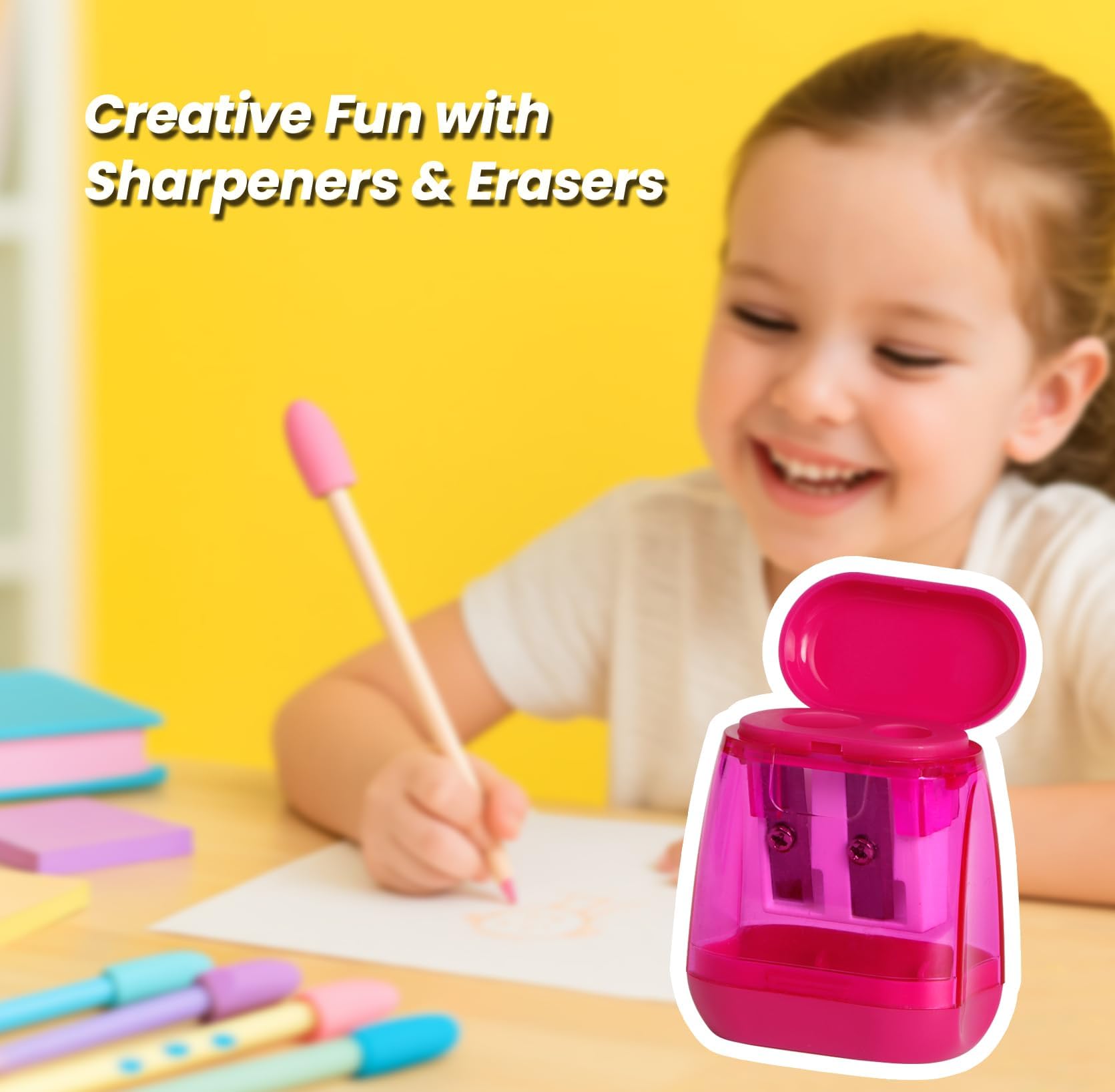 Aipker Manual 4PCS Colorful Compact Dual Holes Pencil Sharpeners with Lid for Kids & Adults, Portable for School Office