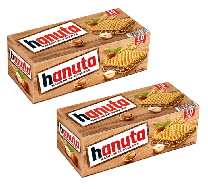 2X FERRERO HANUTA HASELNUSS-SCHNITTE (NOCCIOLA) LIMITED EDITION 220 gr - Wafer ripieni al Cioccolato e Nocciole Sbriciolate - Scatola da 10 pezzi