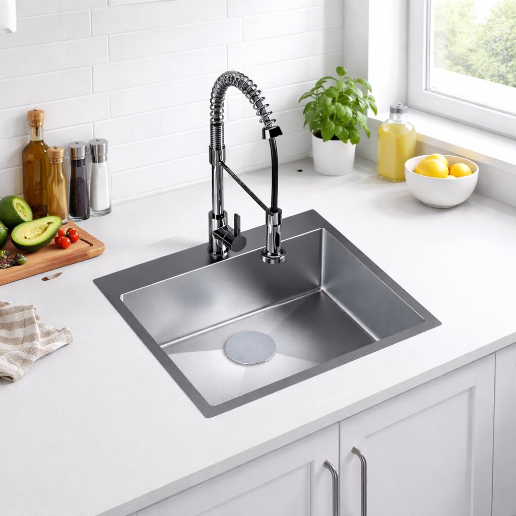 Cata Fregadero de Cocina Sobre encimera CBS-1 54-40 R10 Doble Cubeta Cuadrada Instalación en Mueble de 60 cm Profundidad de 20 cm Acero Inoxidable
