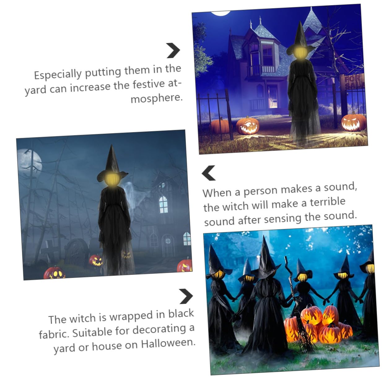 DOITOOL Decorazione Halloween Strega Nera Controllo Vocale e Sensore Sonoro in ABS e Seta per Giardino e Festa all Aperto