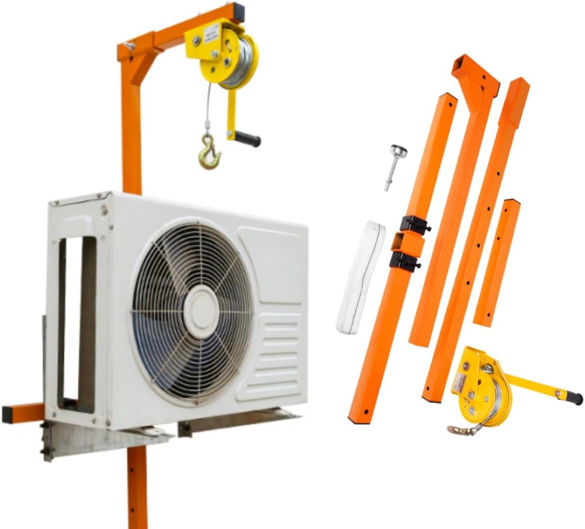 50 FT Air Conditioner Lifting Tool, 400 LBS Load Capacity, Air Conditioner Lifting Cranes with Rope in Hand Winch, Stainless Stee Lifting Crane Tool with Hanger Bracket Pulley, Corrosion Resistant