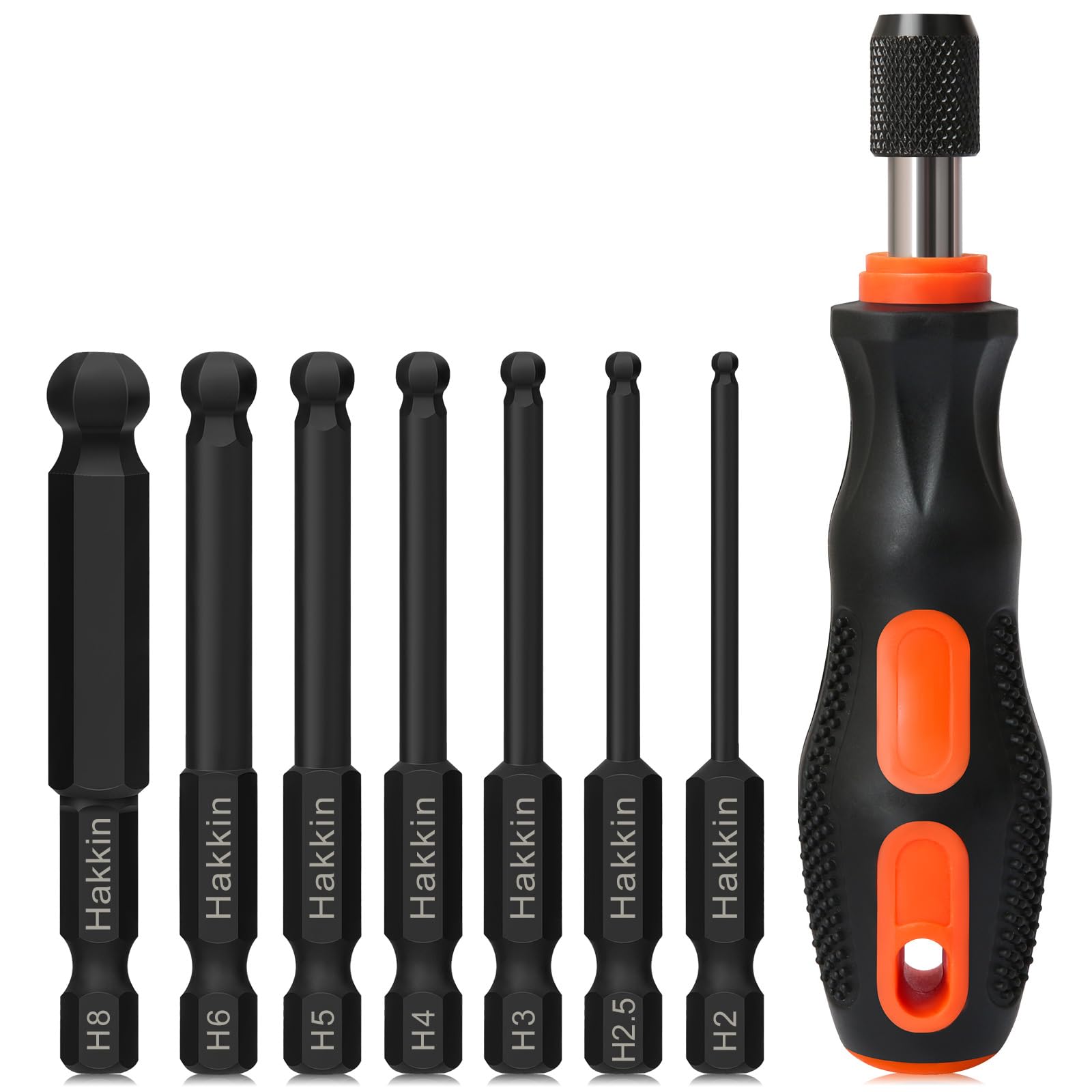 Allen Key Bit Set Hakkin 8Pcs Allen Wrench Hex Key | with Bit Driver S2 Steel Magnetic Wrench Screwdriver for Furniture Assembly Phosphating 65mm Metric H2-H8 — image 1