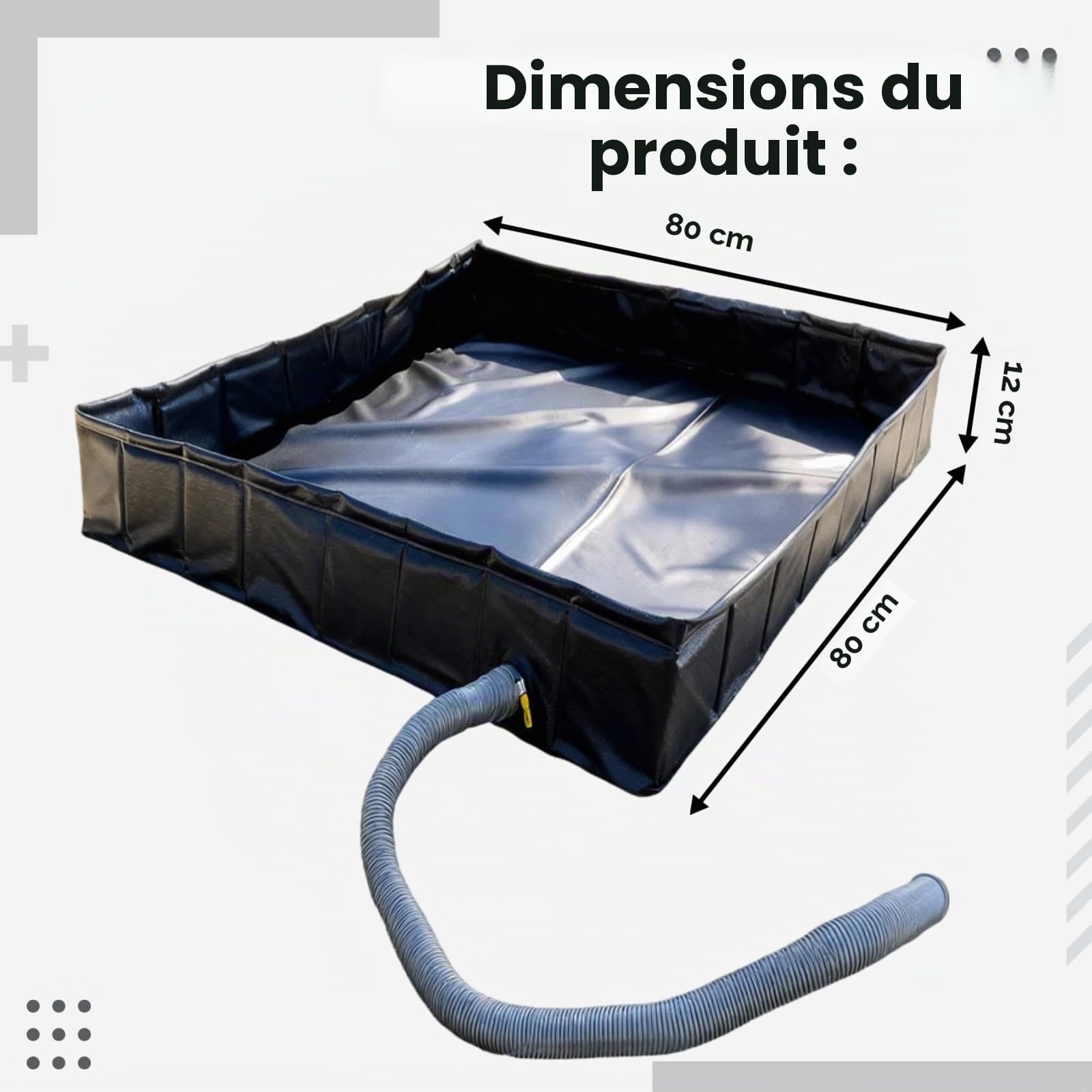 Piscine d'eau carrée pliable, base de douche de 80 cm, bac de douche de camping, collecteur d'eau de tente extérieure, tuyau de vidange amovible inclus