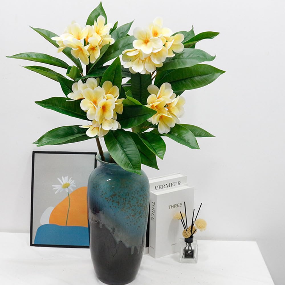 Lot De 2 Fleurs De Frangipanier Artificielles 80cm - Réalistes En Polyuréthane Jaune Pour Décoration