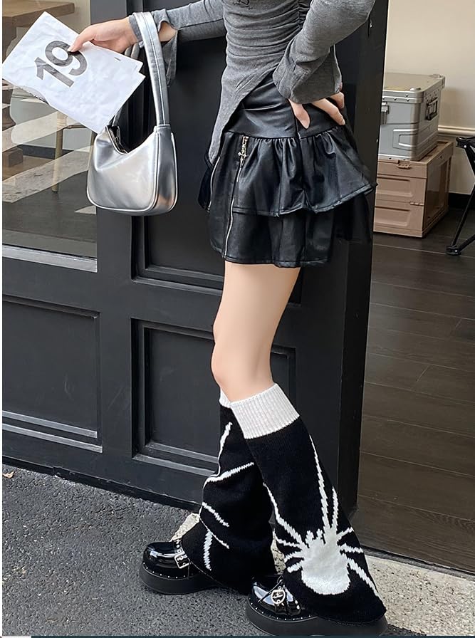 Image of WODECASA Girls Kawaii Leg Warmers Knitted Flared Leg Sleeves Goth Crochet Baggy Cuff Ankle Heap Socks