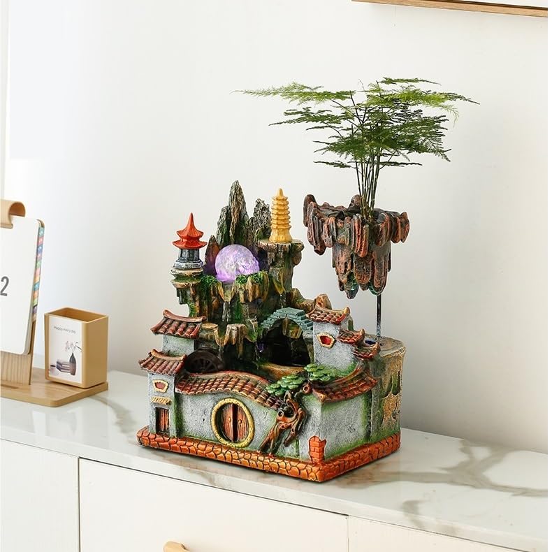 Fuente Decorativa de jardín, Fuente de Agua con Cascada, de Resina, con función humidificadora, Feng Shui Zen, decoración para salón, Dormitorio, Oficina