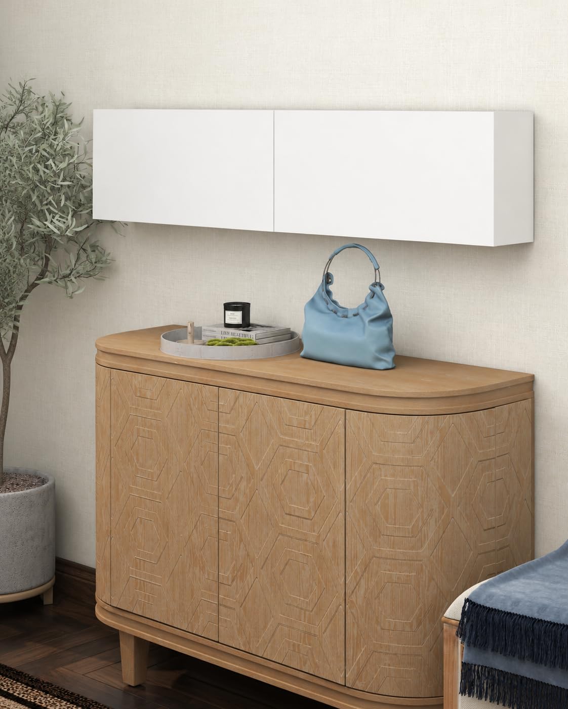 Pensile Bagno Sospeso 120 cm Bianco con Ripiano Regolabile
