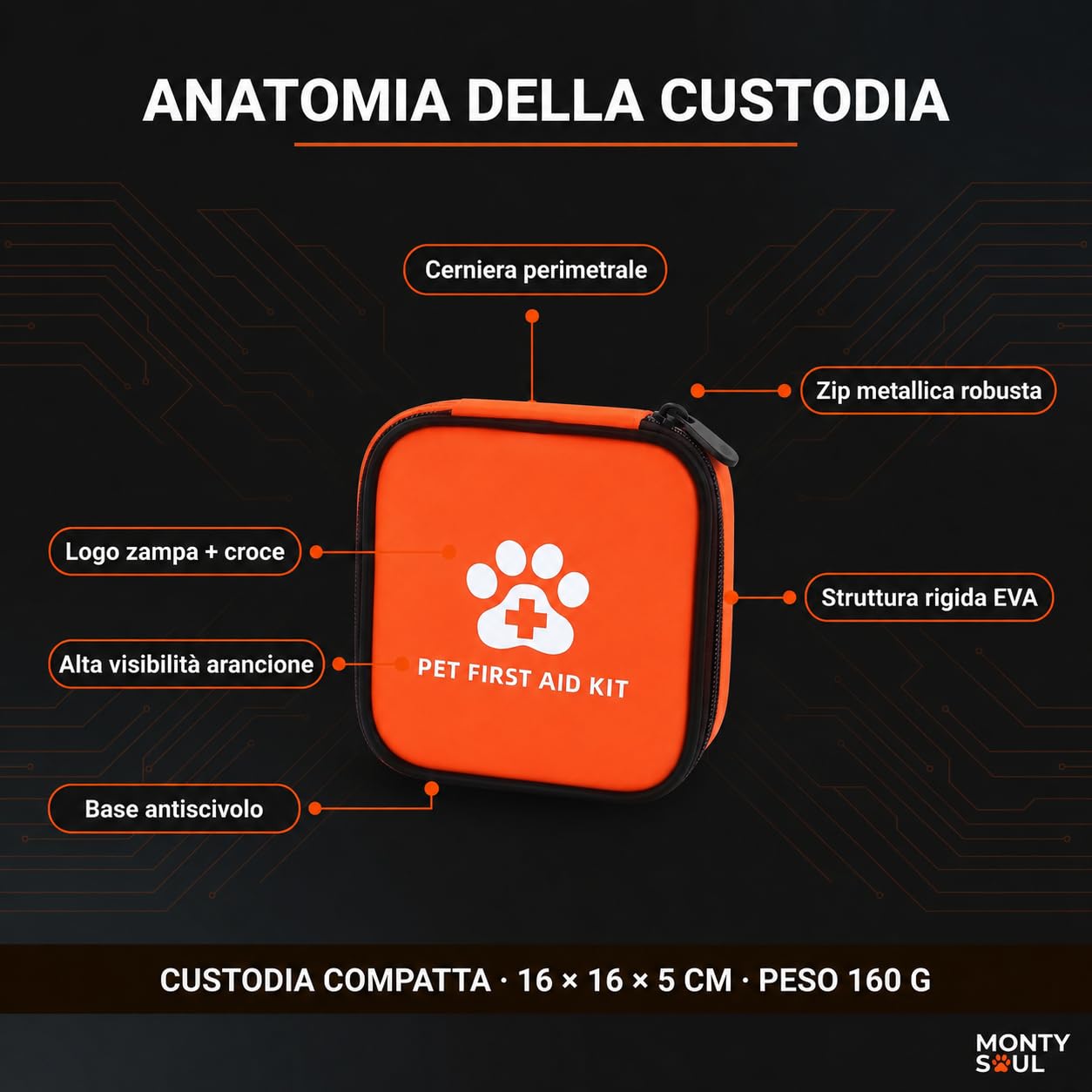 Kit di Pronto Soccorso per Animali Domestici - Set Essenziale per Emergenze Quotidiane, Custodia Compatta - Leggero da Viaggio e Passeggiate - Alta Visibilità (13 Pezzi)