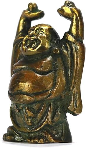 Miniatura 3 de ASHIRWAD Estatua de Buda Rígido de latón Feliz ídolo antiguo Feng Shui para riqueza y dinero (1.5 pulgadas)