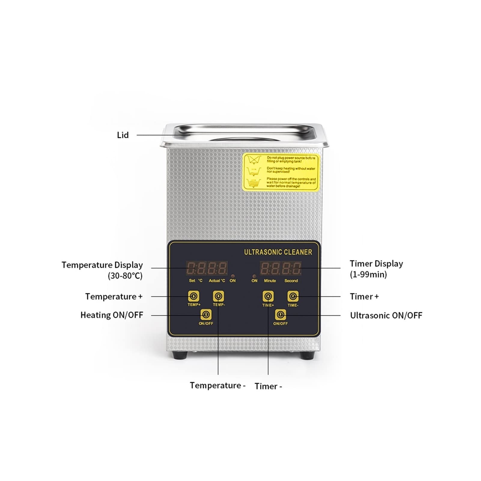 Limpiador ultrasónico Baño limpiador ultrasónico digital con temporizador de calefacción de canasta de limpieza 2L 60W 40kHz para uso diario