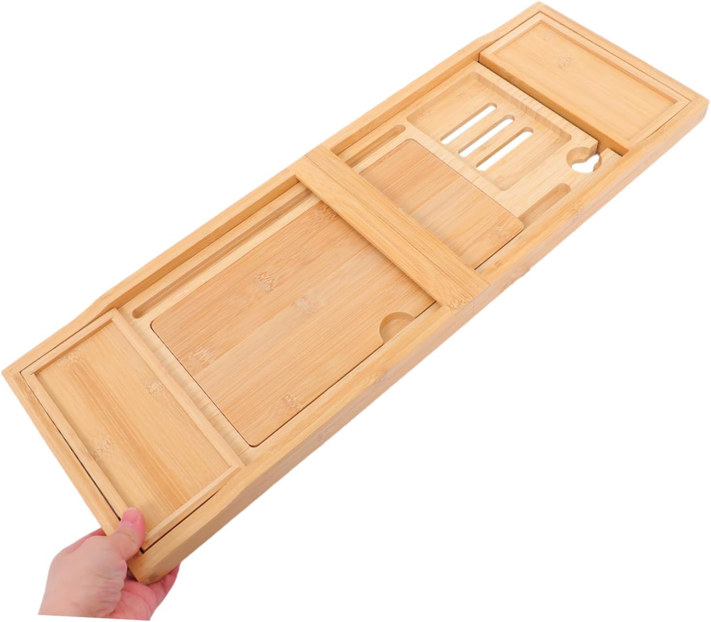 VOSAREA Adjustable Bath Tub Tray Multi-Function Extendable Organizer with Phone Stand Design for Convenient Bathroom Storage and Tidy Bathtubs