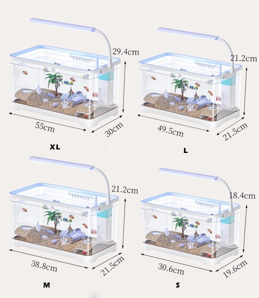 Fish Tank Starter Kit - Filter and Light,High-Transparent Glass Aquarium Decoration Set for Desktop Home Den Dorm Living Room(Black,S)