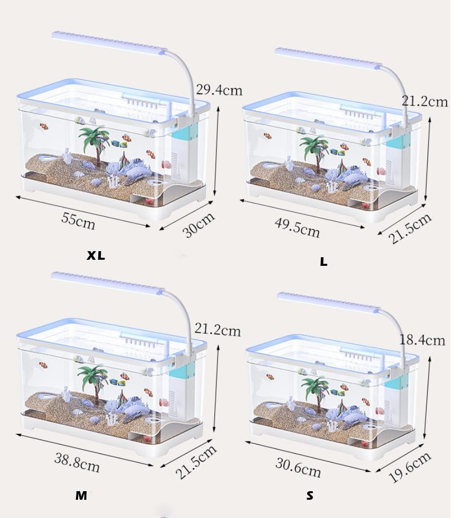TaLcuS Transparentes Aquarium mit Clip-On-Lampe, Aquarium, kleines Desktop-Aquarium-Set, dekorativ for Betta-Fische, Garnelen, Goldfische im Wohnzimmer, Büro(Black,L)