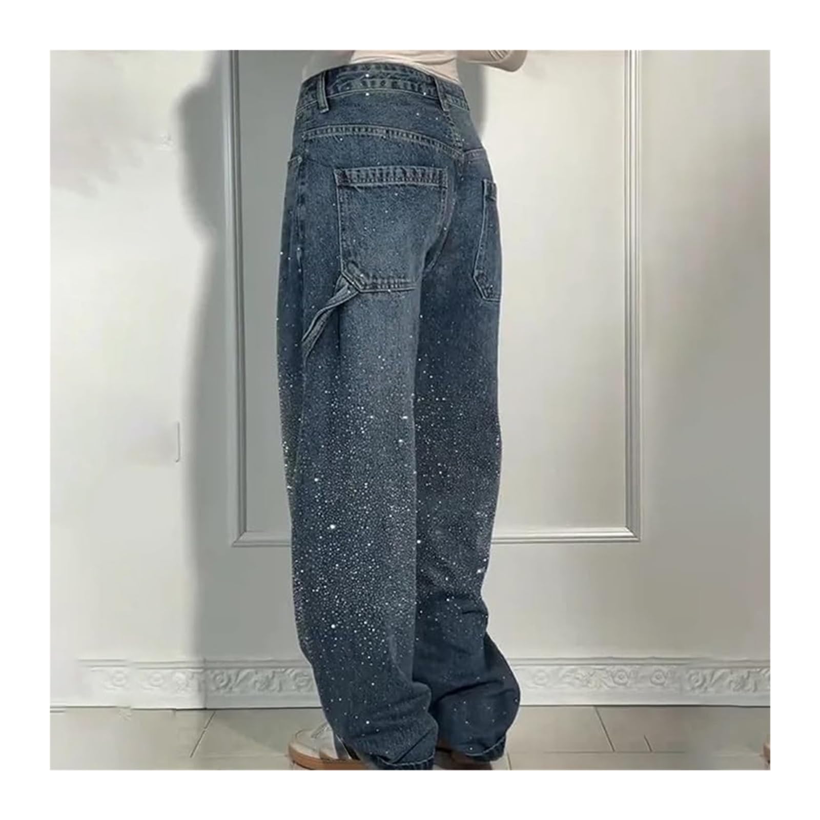 Y2k Damskie Dżinsy Z Niskim Stanem: Luźne Spodnie Vintage Z Rhinestone Dziewczyny, Luźne Spodnie Dżinsowe Prosto Z Szerokimi Nogami, Luźne Dżinsy Haremowe z Rhinestone, S-3XL