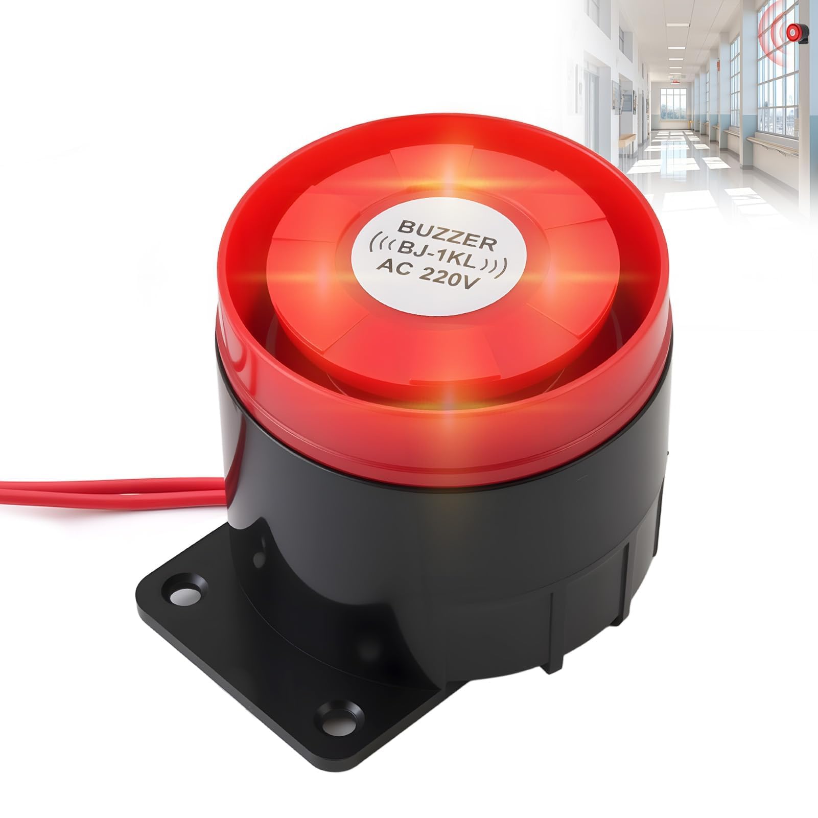 Sirena Alarma Exterior 220V 120dB, Sirena de Bocina Sistema Antirrobo de Alarma Impermeable con Alerta de Sonido y Luminosa, Intermitente Doméstica con Decibelios Altos Rojo Estroboscópico