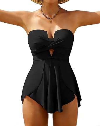 XUNYU One Piece Swimsuits for Women Bandeau Strapless Bathing Suits Tummy Control Modest Swim Dress Cute Teens Swim Suit 2026