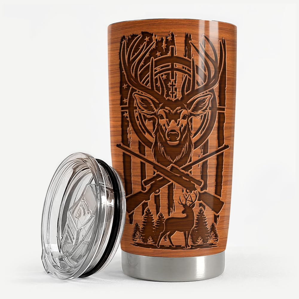 Hunting Tumbler 20oz Stainless Steel Insulated Travel Mug Cup for Men Deer Hunter Gifts for Birthday Christmas Fathers Day