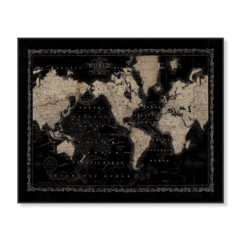 Vintage World Map Wall Art Retro Nautical Map Wall Decor