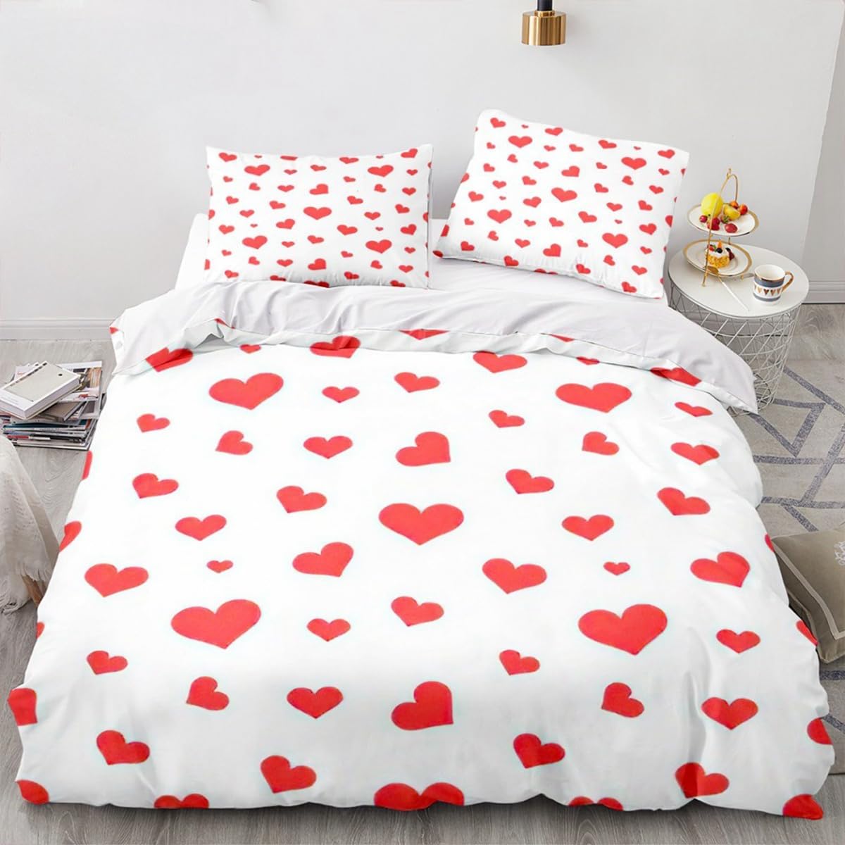 Parure de lit 200x200 motif cœur lavable et durable pour toute la famille