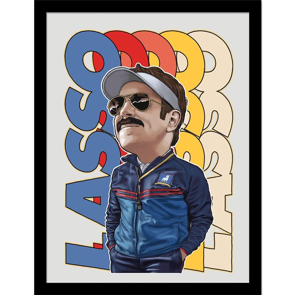 Ted Lasso Blue/Red/Yellow Bobble Head Framed Poster - 40Cm X 30Cm Plexiglass