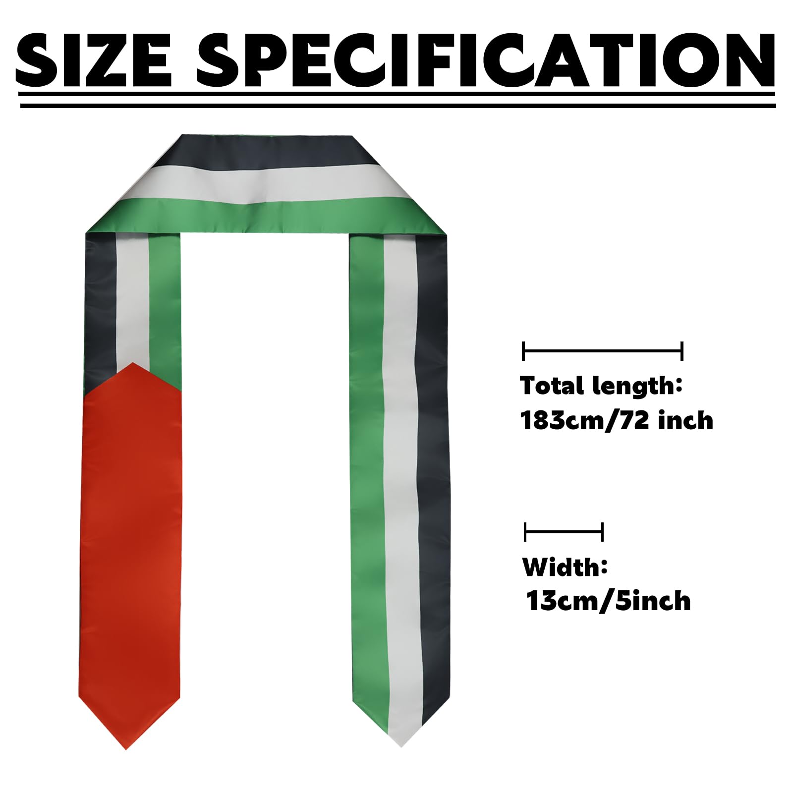 Palestine Flag Graduation Stole Sash for Study Aboard International Students Abroad Adult Unisex