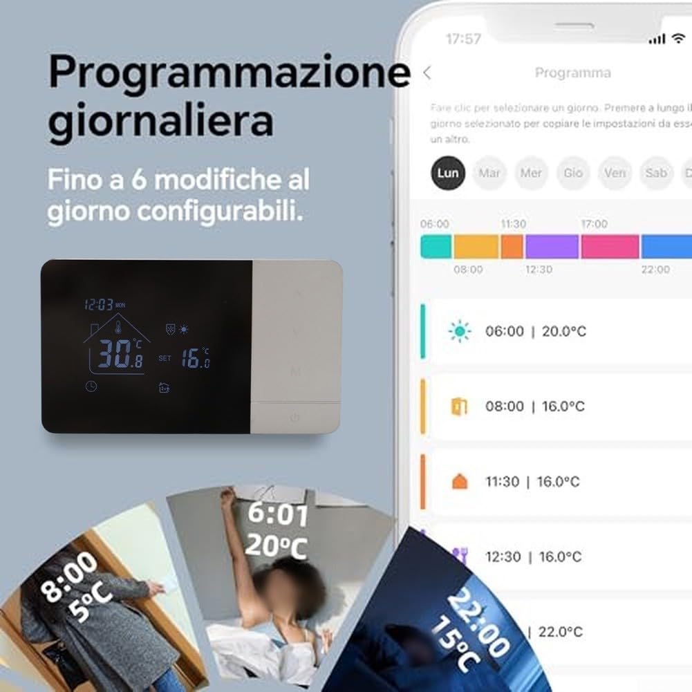 Termostato WiFi per tuya per Caldaia a Gas 3A Touch Termostato