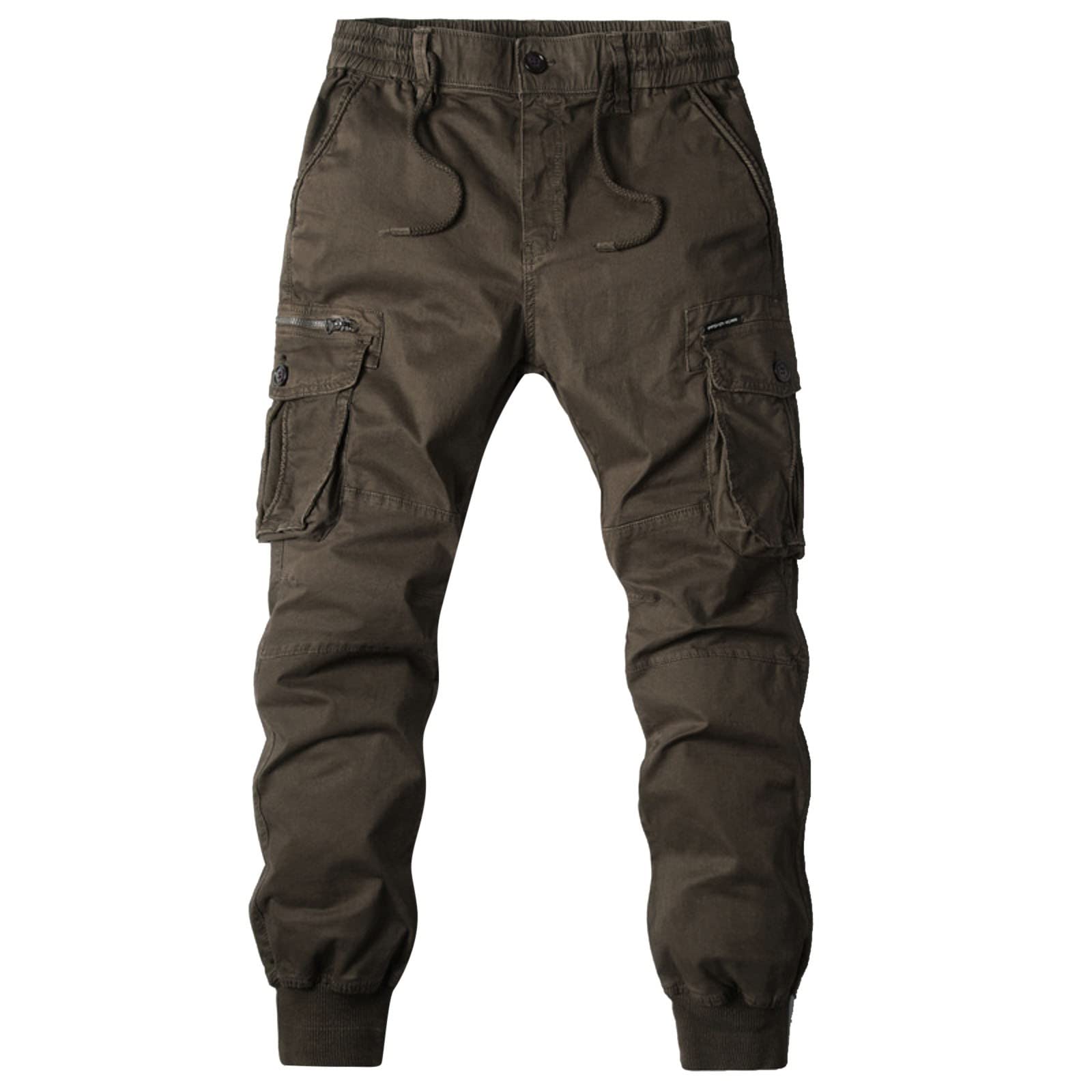 Mens Cargo Trousers Jogger Sweatpant Slim Fit Jogging Tracksuit Bottoms Elasticated Waist Straight Tapered Cuffed Ankle Trousers Multi-Pocket Cotton Combat Casual Ripstop Work Utility Safety Trousers