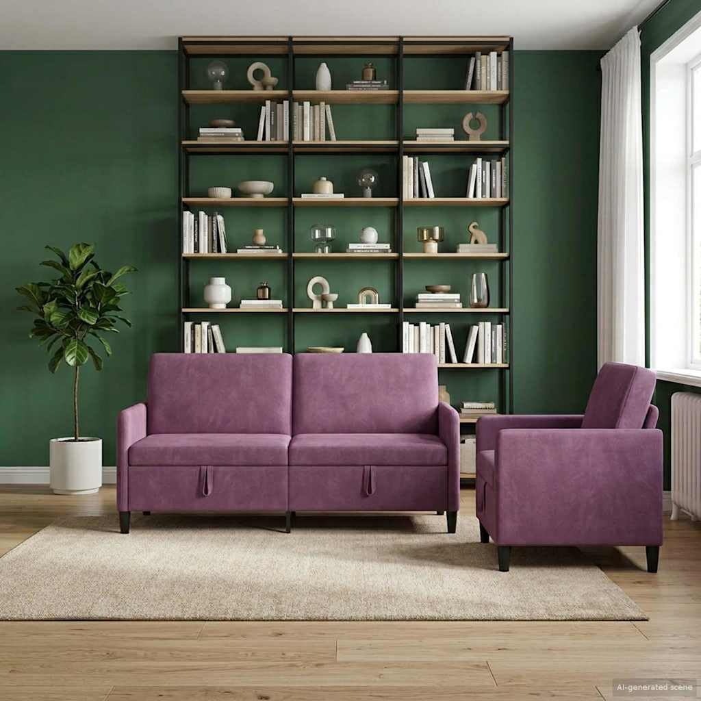 Divano con contenitore 2 pezzi viola poliestere moderno